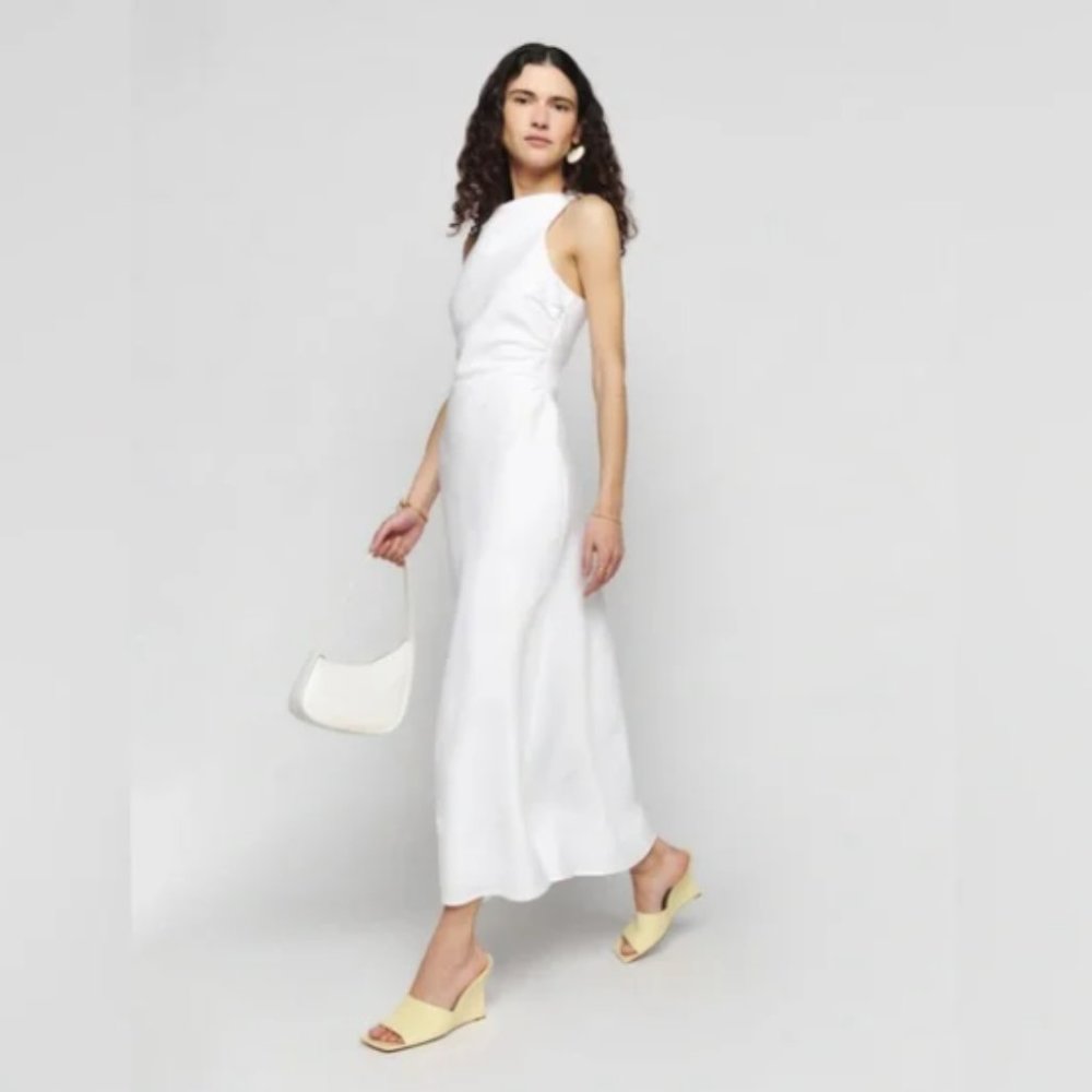 Reformation Casette White Linen Dress Sz 10